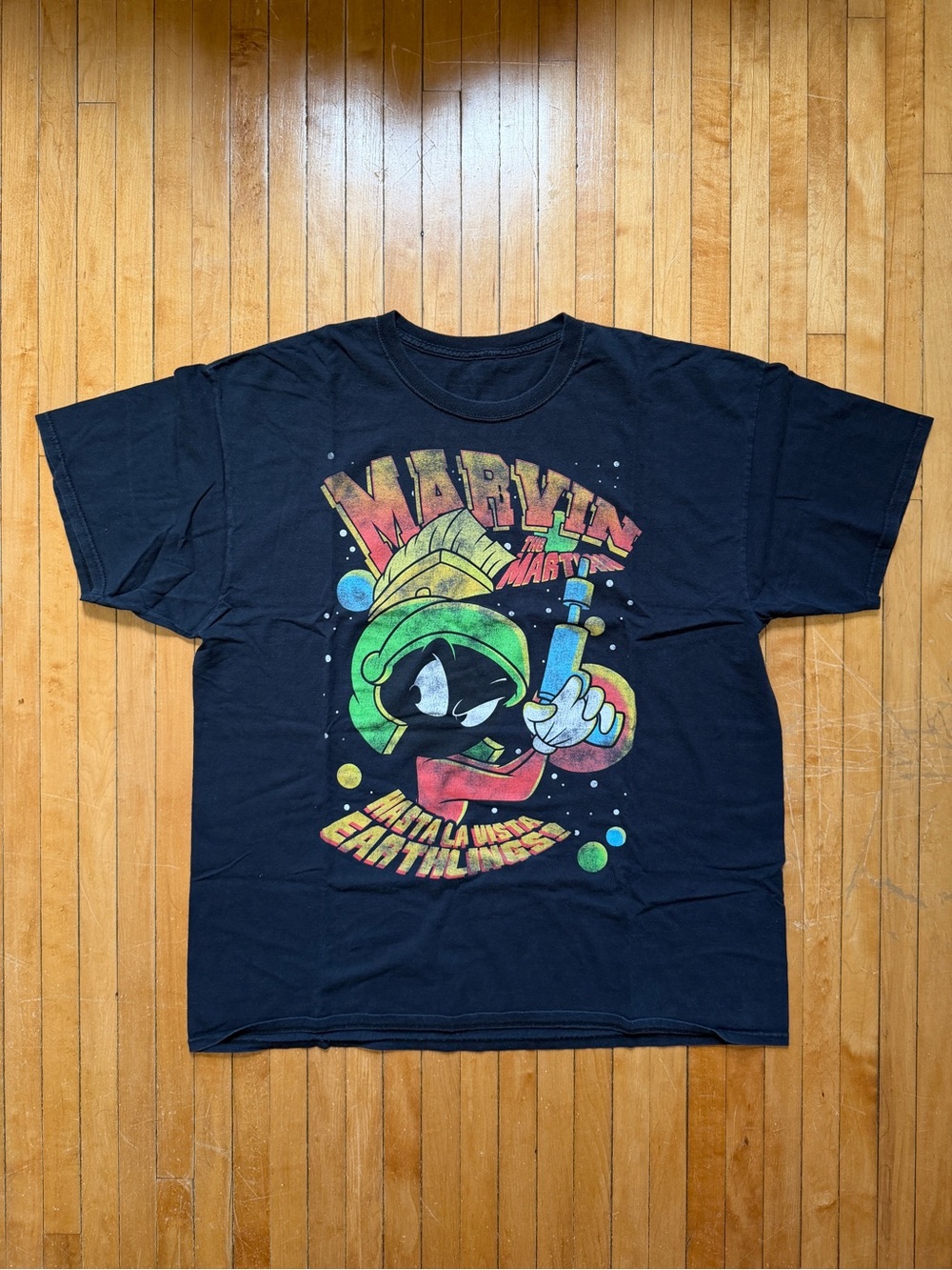 Vintage Looney Tunes Marvin The Martian Short Sleeve Black Unisex T-shirt Sz. XL